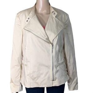 Votre Nom Womens Moto Jacket Coat Asymmetrical Zip Lightweight Beige Size 12